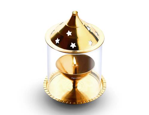 SignoraWare 2103 Akhand Diya (Big) Brass with Glass Cover