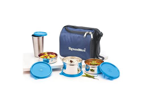 SignoraWare 3512 Best Steel Lunch Box with Steel Tumbler and Bag