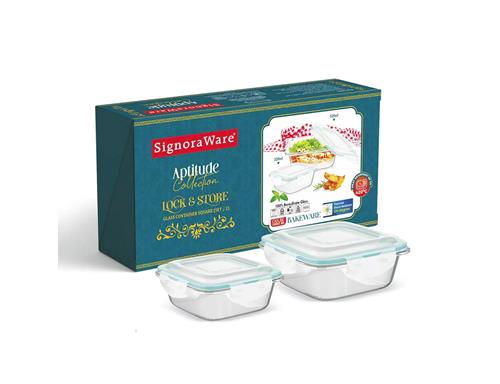 SignoraWare 1766 Aptitude Lock N Store Square Borosilicate Glass (520ml+320ml) Set