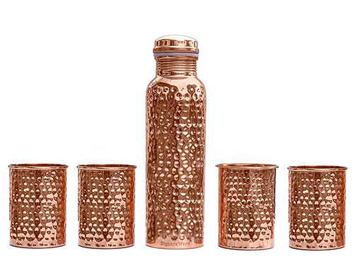 Signoraware Hammered Bottle (With 4 Glasses) - 2459